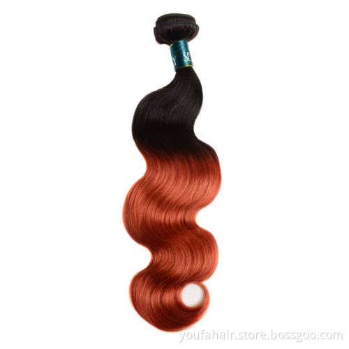 12A Vendor 1B/350 Golden Blonde Orange Ombre Color Brazilian Body Wave Virgin Human Hair 3 Bundles With Middle Part Lace Closure